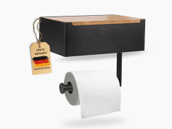 Toilettenpapierhalter mit Feuchttücherbox - Edelstahl & Bambus - [Schwarz]
