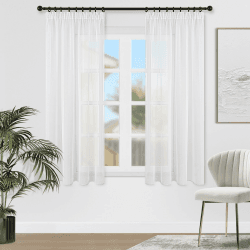 Topfinel Voile Vorhänge mit Kräuselband in Leinen-Optik Transparent für Wohnzimmer Schlafzimmer Fenster Einfarbige Gardinen kurz Weiss 2er Set je140x160cm (BxH) H160 x B140 cm (2er Pack) Weiß