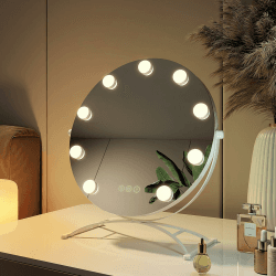 EMKE Hollywood Spiegel rund 40cm mit 3 Lichtfarben dimmbar, Schminkspiegel mit Beleuchtung 360° Grad drehbar mit 9 LED Lampen, Speicherfunktion Schminkspiegel für Schminktisch Weiß 🌟