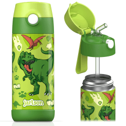 🦕 Jarlson® Trinkflasche Kinder Edelstahl CHARLI mit Strohhalm - Thermosflasche 350ml - TÜV geprüft - BPA frei - auslaufsicher 🦖