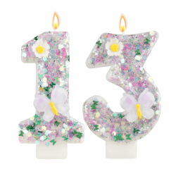 🎂 Rosa Lila Kerze 13 Geburtstag mit Schmetterling und Blumen - Geburtstagskerzen Set