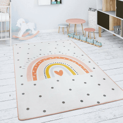 🌈🦄 Paco Home Kinderteppich Teppich Kinderzimmer Spielmatte Babymatte rutschfest Modern Tiere Regenbogen Herz, Grösse:80x150 cm, Farbe:Creme 🦁🐻