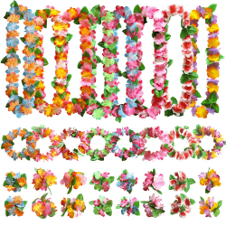 🌺🌴 Leis 32-teiliges Set Blumen-Halskette, Armbänder, Haarband - Für tropische Hawaii-Party 🌺🌴