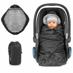 Zamboo Einschlagdecke für Babyschale und Babywanne - warme Babyeinschlagdecke für Kinderwagen und Autositz - Schwarz ⭐️👶