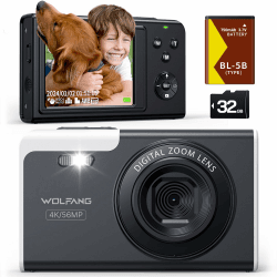 📷🌟 WOLFANG 4K Kinderkamera für Fotografie - 56MP Vlogging-Kamera