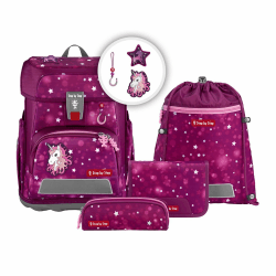 🎒 Step by Step Schulranzen-Set Cloud, 5-teilig, ergonomischer Tornister mit Reflektoren, höhenverstellbar mit Hüftgurt, ab der 1. Klasse, 19L Sweet Unicorn Nuala - Beere-rosa