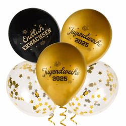 Jugendweihe 2025 Deko Schwarz Gold - Endlich Erwachsen - 24 Stück Jugendweihe Luftballons 🎈🌟