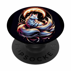🦊 Japanischer Kitsune Fox Neunschwanz Fuchs mit Mond Anime PopSockets Klebender PopGrip Angebot! 🌙