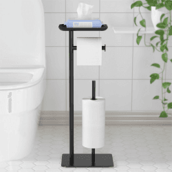 Freistehender Toilettenpapierhalter mit Ablagefläche - Schwarz
