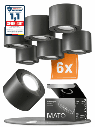 MATO 6x LED Aufbauspot Schwarz - Extra Flach & Schwenkbar