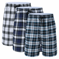 🌙 Huayuzh Schlafanzughose Herren Kurz Pyjama Baumwolle 3er Pack Kariert Schlafhose 🌟