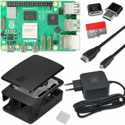 🍇 Raspberry Pi 5 8GB Starter-Kit schwarz 🚀 | USB-C 27W Netzteil | Gehäuse mit Lüfter | 64GB SD Karte | 4K Micro HDMI Kabel
