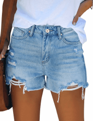 Damen High Waist Ripped Stretch Denim Hot Pants Jeans Shorts 😎👖