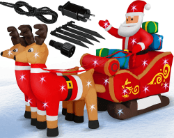 🎅 KESSER® Aufblasbarer Weihnachtsmann mit Schlitten XXL Nikolaus Rentiere 🦌 LED Deko 🎄