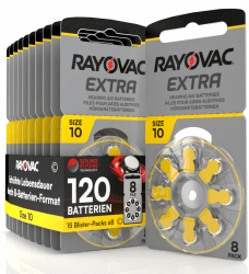 🔋🔊 120 Rayovac Hörgeräte-Batterien Größe 10 - 5 Blister mit 8 Batterien