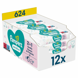 👶 Pampers Sensitive Feuchttücher 12 Packungen mit 52 Stück - 624 Feuchttücher 🌿