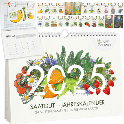 🌿🌺🍅 OwnGrown Saatgut Kalender 2024 Wandkalender A4 - Gartenkalender mit 24 Sorten Samen