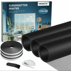YANGTE Fliegengitter für Fenster-3 Stück 150 x 180cm Schwarz 🪰🪲🔝