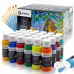 Bastelfarben-Set 24 x 59ml mit Pinsel, Acrylfarben Wasserfest und Lichtecht 😍🎨