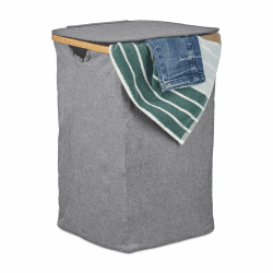 🧺🌿 Relaxdays Wäschekorb mit Deckel, faltbarer Wäschesack, Bambus & Stoff, 42L, grau
