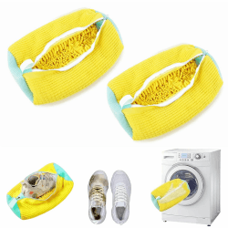 👟🧼 2 Stück Schuhbeutel Waschmaschine - Wiederverwendbarer Schuhwaschbeutel für alle Schuharten und Größen (Gelb)