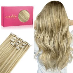 WENNALIFE Clip in Extensions Echthaar, 35cm Hellblond Highlights Goldblond