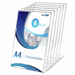 AITEE A4 Acryl Tischaufsteller Schräg: 6 Stück Transparent Werbeaufsteller 🐋