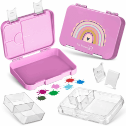 🌈 My Vesperbox - Len - Bento Box Kinder - Lunchbox mit 4+2 Fächern - extrem robust - Brotdose - Brotbox ideal für Kindergarten und Schule (Rosa - Regenbogen) 🌟