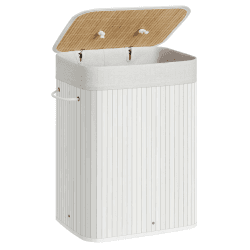 SONGMICS Wäschekorb mit Deckel, 72 l, Wäschekorb aus Bambus, faltbar 🎍