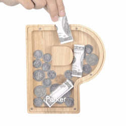 🔤🐷 Holz Brief Spardose mit Buchstaben-Aufklebern 🎁