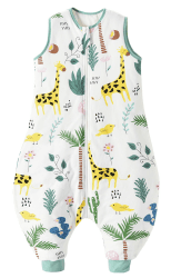 Chilsuessy Baby Schlafsack mit Füße 2.5 Tog Ganzjahres (CPC-Zertifizierung) ohne Ärmeln Babyschlafsack mit Beinen für Säugling Kinder, Giraffe, 80cm/ Höhe 90-100cm 🦒