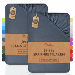 Angebot: 2er Pack Jersey Spannbettlaken | 100% Baumwolle | MARKENQUALITÄT ÖKOTEX | Anthrazit Grau