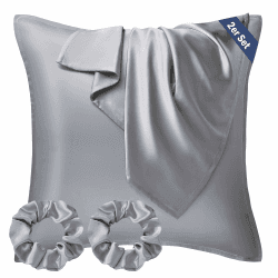 Satin Kissenbezug 80x80 2er Set 🌟 Veganer Seidenkopfkissenbezug 🌺 Grau 02-grau 80x80cm