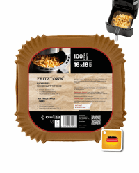 🔥 FRITZTOWN® Air Fryer Papier – 100 Stück, 16x16 cm Quadratisch | Antihaft Backpapier für Heißluftfritteusen