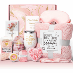🎁Geschenkset für Frauen - Geburtstagsgeschenk mit 12OZ Edelstahl Weinbecher und Decke