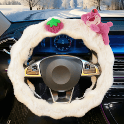 🚗🧸 Plüsch Lenkradbezug Universal 15 Zoll (38 cm) - Weiß 🧸🚗