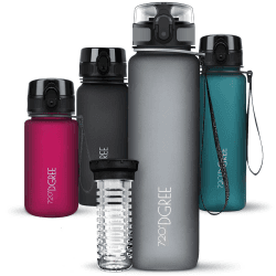 720°DGREE Trinkflasche 1l “uberBottle“ softTouch +Früchtebehälter - BPA-Frei - Schlanke Wasserflasche für Sport, Fitness, Fahrrad, Uni, Outdoor - Tritan Sportflasche Leicht, Stoßfest, Wiederverwendbar 1000 ml 27 Stone Gray - Grau | Softtouch