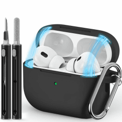 🎧 Inesore Kompatibel mit Airpods Pro Case Cover, Magnetischer Deckelverschluss Silikon Schutzhülle für Apple Airpod Pro 2./1. Generation (Schwarz) A1-Schwarz