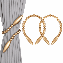 OCIOLI Holzperlen-Vorhang-Raffhalter (2er Set, Gold) 🌟 Boho-Dekor für dein Zuhause