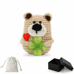 🍀 Sugeru Gestrickter Glücksbär mit Kleeblatt und Glücksbringer Geschenk 🐻