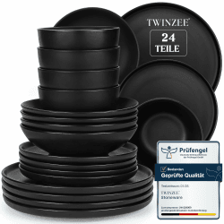 Twinzee Steinzeug Geschirrset Schwarz - Set von 24 Geschirr und Tischkunst 🍽️
