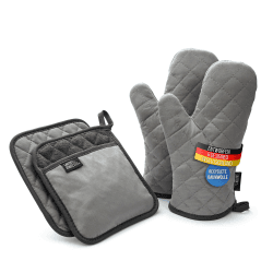 🔥 LauterSchutz® Topflappen und Ofenhandschuhe im Set - Extra weiche, waschbare & recycelte Baumwolle [Hitzebeständig bis 250°C] 👩‍🍳
