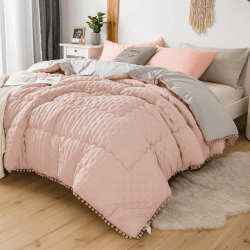 🛌 MOHAP Bettdecke 200x200cm, Bezug aus 50% Baumwolle, Weiche-Steppdecke, Mikrofaser Steppdecke mit Füllgewicht Ca.1800g, Ganzjahresdecke Bettdecke, Rosa/grau 🌟