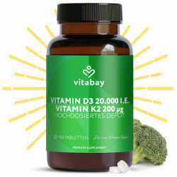 🌞🦴 Vitabay Vitamin D3 K2 Hochdosiert 20000-180 VEGANE & LABORGEPRÜFTE Vitamin D Tabletten 🦴🌞