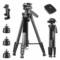 📸 CAMBOFOTO 74"/188cm Aluminium Kamerastativ 🌟 Tragbar & Stabil 📷 360° Kugelkopf mit Handyhalter 📱 Leichtes Stativ für DSLR & Smartphone 🎥
