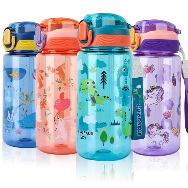 🦕 Kindertrinkflasche mit Strohhalm - GREEN Dinosaur 🦖