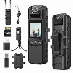 📹 BOBLOV A26 Mini-Körperkamera 128 GB mit drehbarem Objektiv 🌌