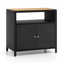 🌿🏡 COSTWAY Gartenschrank Rattan mit Akazienholz-Arbeitsplatte 🌞🌱