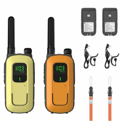 📻 Radioddity PR-T3 Walkie Talkie PMR446 Funkgerät VOX mit 16 Kanäle Taschenlampe 4KM Reichweite Aufladbar Akkus für Abenteuer, Outdoor, Camping, 2 Stücke(Orange & Gelb)