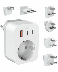 🌍🔌 Reiseadapter Weltweites Set mit USB C (PD 20W) & 6 Abnehmbare Reisestecker